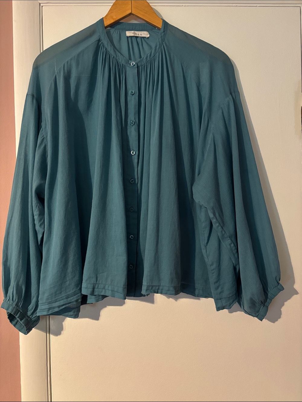 Doen Jane Blouse Peasant Blue Poplin Small 100% Organic Cotton Prairie Button - Picture 6 of 17